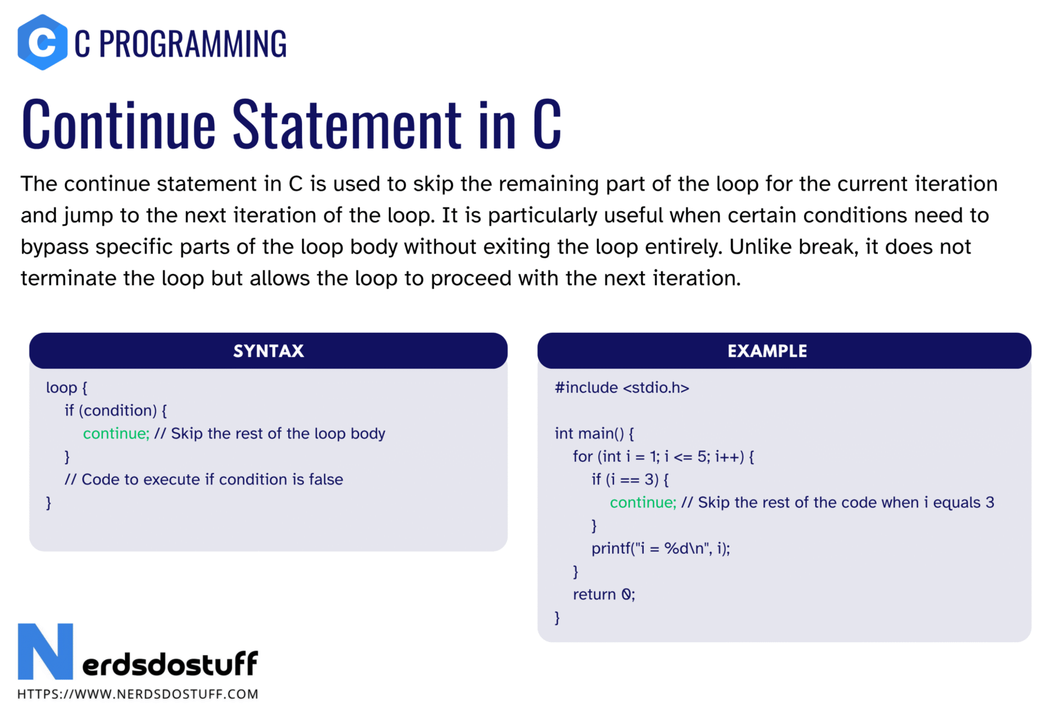Continue Statement in C - Nerds Do Stuff